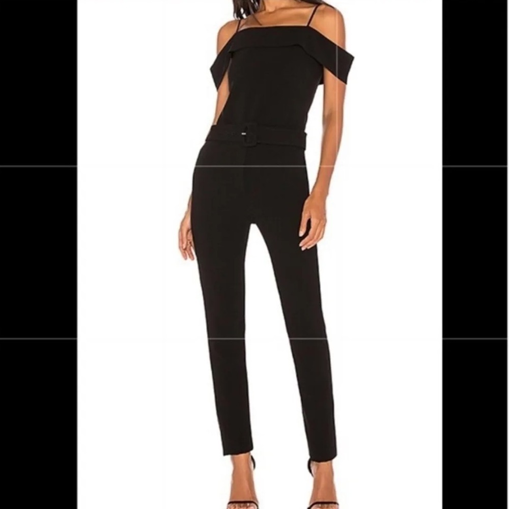Theory Admiral Crepe Off Shoulder Jumpsuit Size 6 Black Black Belted Elegant